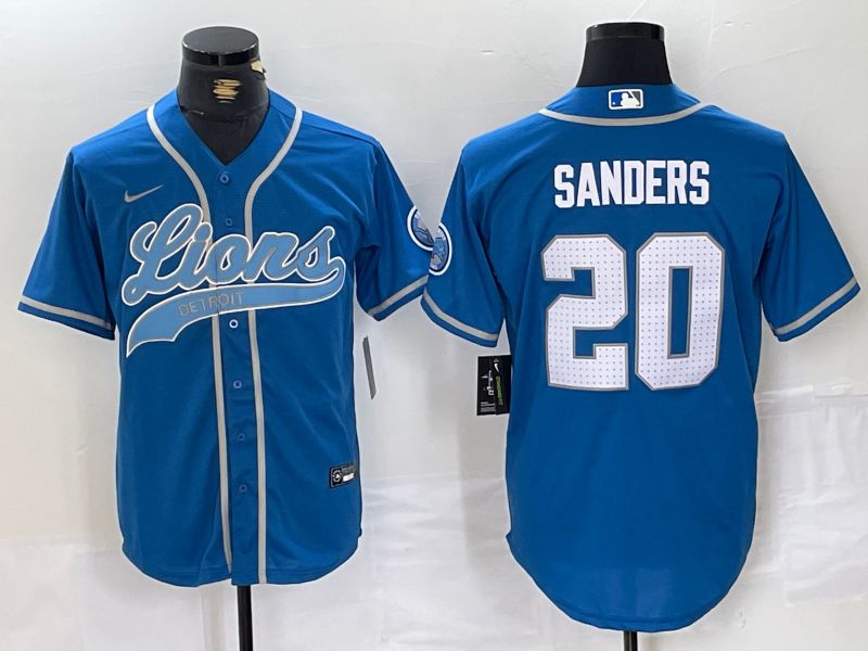 Men Detroit Lions #20 Sanders Blue Joint Name 2024 Nike Limited NFL Jersey style 1